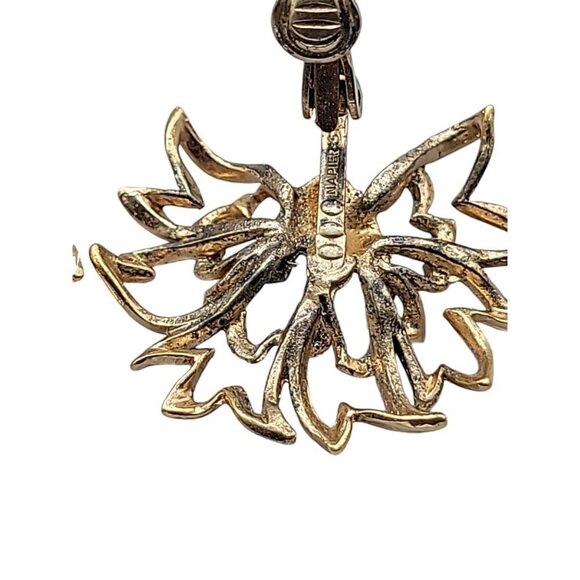 Napier Sterling Clip On Earrings 1940s Gold Wash 925 Silver Large Leaves 925 - Picture 3 of 13